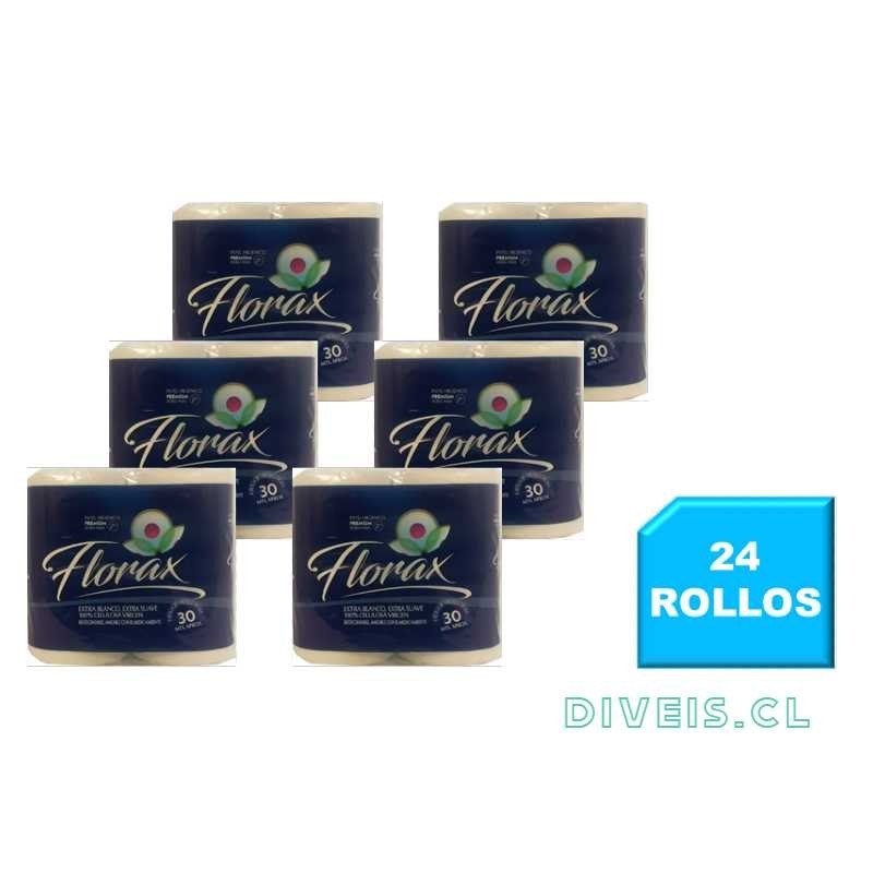 PACK 24 ROLLOS PAPEL HIGIENICO DOMESTICO FLORAX DOBLE HOJA