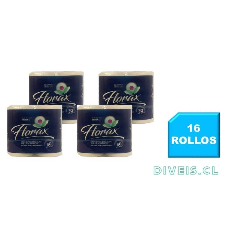 PACK 16 ROLLOS PAPEL HIGIENICO DOMESTICO FLORAX DOBLE HOJA