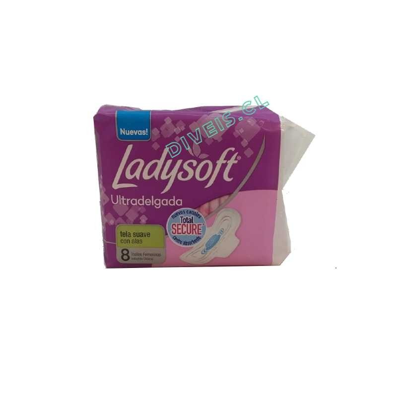 PAQUETE TOALLA FEMENINA LADYSOFT ULTRADELGADA TELA SUAVE C/ ALAS 8 Un.
